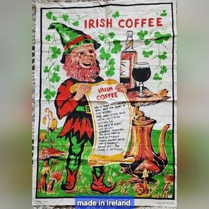 Linen Irish Towel With Irish Coffee And Leprechaun